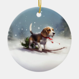 Beagle jul snö vinter julgransprydnad keramik
