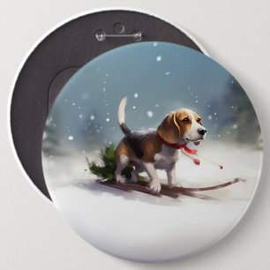 Beagle jul snö vinter knapp