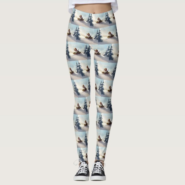 Beagle jul snö vinter leggings (Framsida)