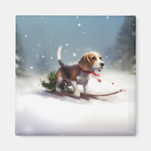 Beagle jul snö vinter magnet