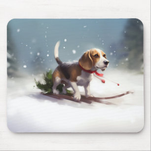 Beagle jul snö vinter musmatta