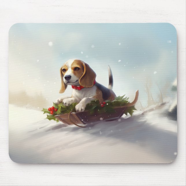 Beagle jul snö vinter musmatta (Framsidan)