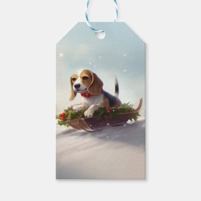 Beagle jul snö vinter presentetikett (Framsidan)