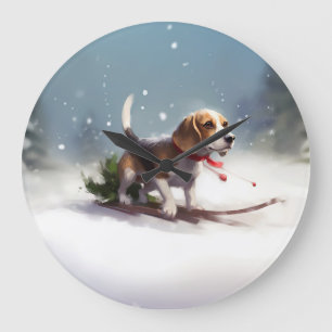 Beagle jul snö vinter stor klocka
