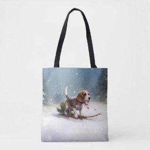 Beagle jul snö vinter tygkasse