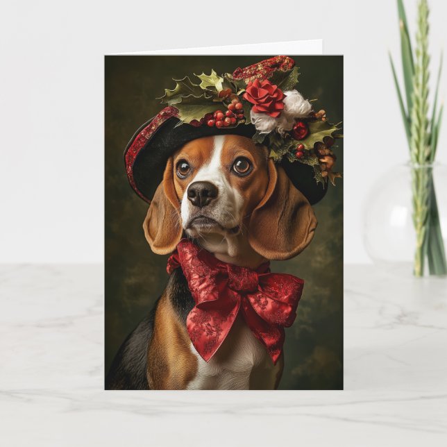 Beagle jul viktoriansk hund helgkort (Framsida)