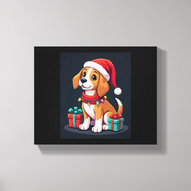 Beagle Julafton Lighting Santa Beagle Hund jul Ta Canvastryck (Framsida)