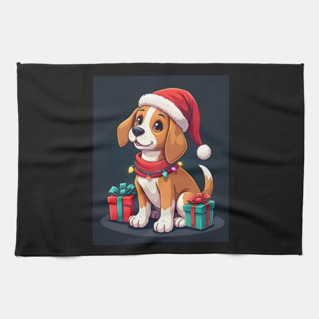 Beagle Julafton Lighting Santa Beagle Hund jul Ta Kökshandduk (Horisontell)