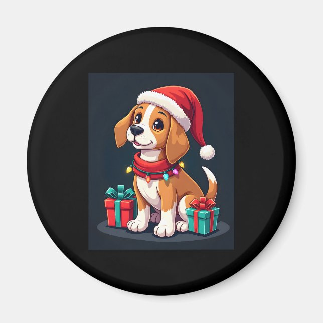 Beagle Julafton Lighting Santa Beagle Hund jul Ta Magnet (Framsidan)