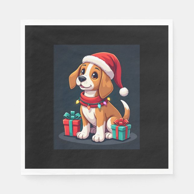 Beagle Julafton Lighting Santa Beagle Hund jul Ta Pappersservett (Framsidan)