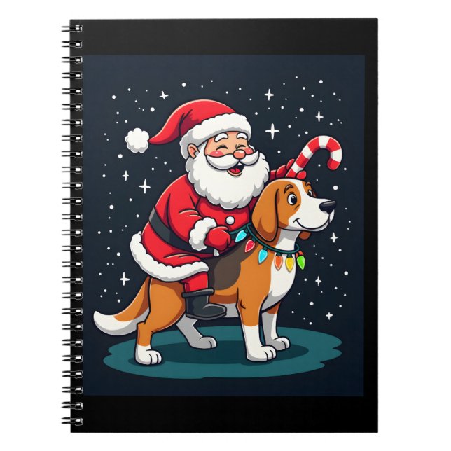 Beagle Julafton Lighting Santa Riding Beagle Hund  Anteckningsbok (Framsidan)