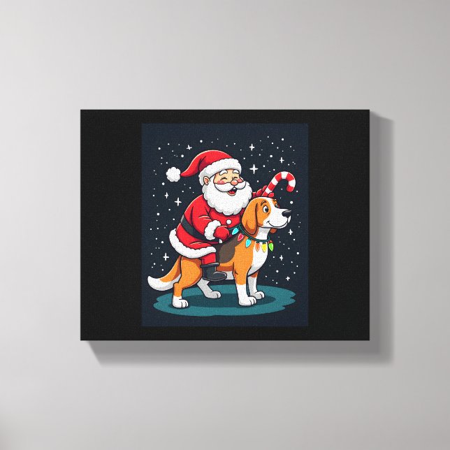 Beagle Julafton Lighting Santa Riding Beagle Hund  Canvastryck (Framsida)