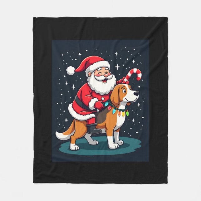 Beagle Julafton Lighting Santa Riding Beagle Hund  Fleecefilt (Framsidan)