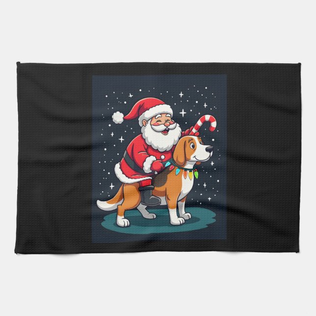 Beagle Julafton Lighting Santa Riding Beagle Hund  Kökshandduk (Horisontell)