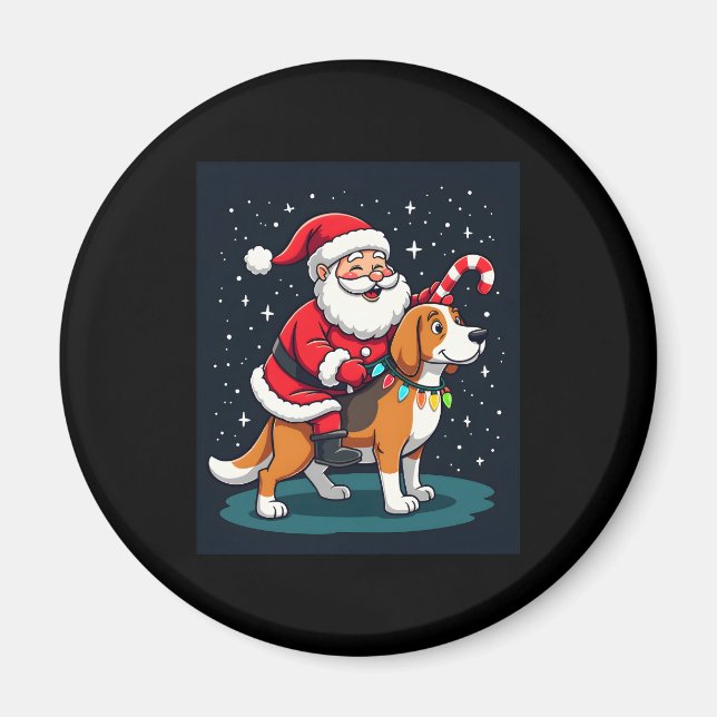 Beagle Julafton Lighting Santa Riding Beagle Hund  Magnet (Framsidan)