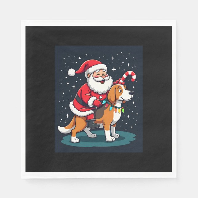 Beagle Julafton Lighting Santa Riding Beagle Hund  Pappersservett (Framsidan)