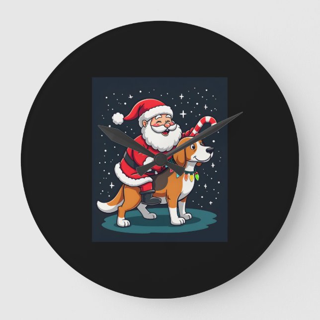 Beagle Julafton Lighting Santa Riding Beagle Hund  Stor Klocka (Framsida)