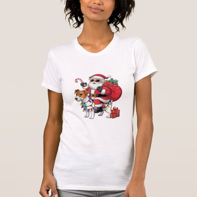 Beagle Julafton Lighting Santa Riding Beagle Hund  T Shirt (Framsida)