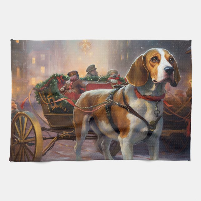 Beagle julfestliga säsongen kökshandduk (Horisontell)