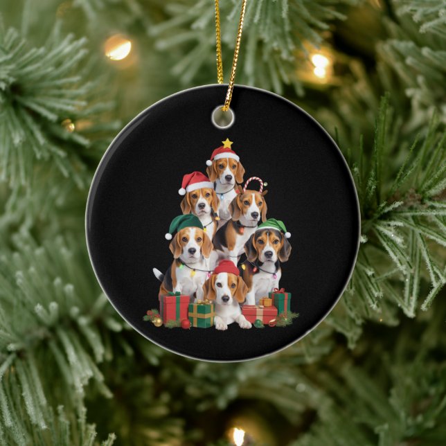Beagle Julgran med Santa Hat Hund Mamma Hundar Julgransprydnad Keramik (Träd)