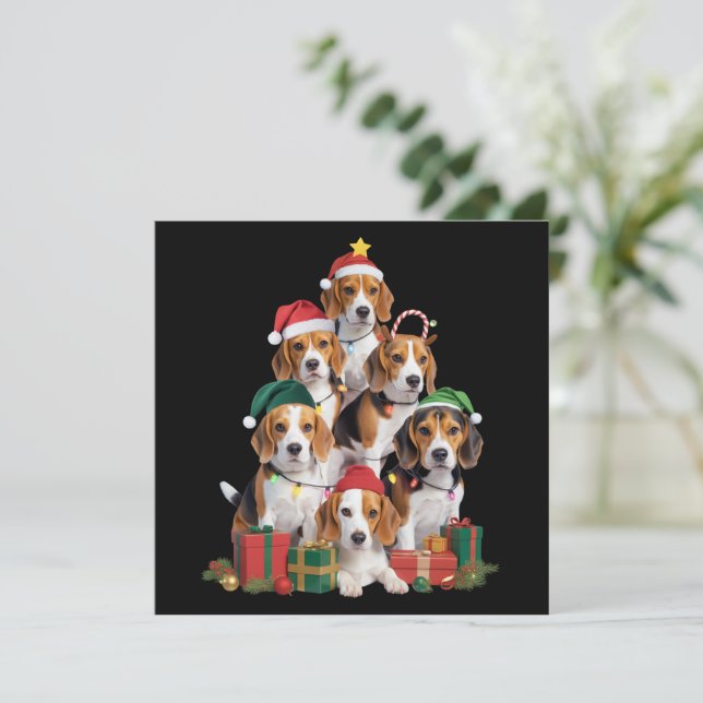 Beagle julgran med tomteluva Hundmamma Hundar  Julkort (Stående Fram)