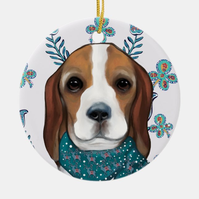 Beagle Julgransprydnad Keramik (Framsidan)