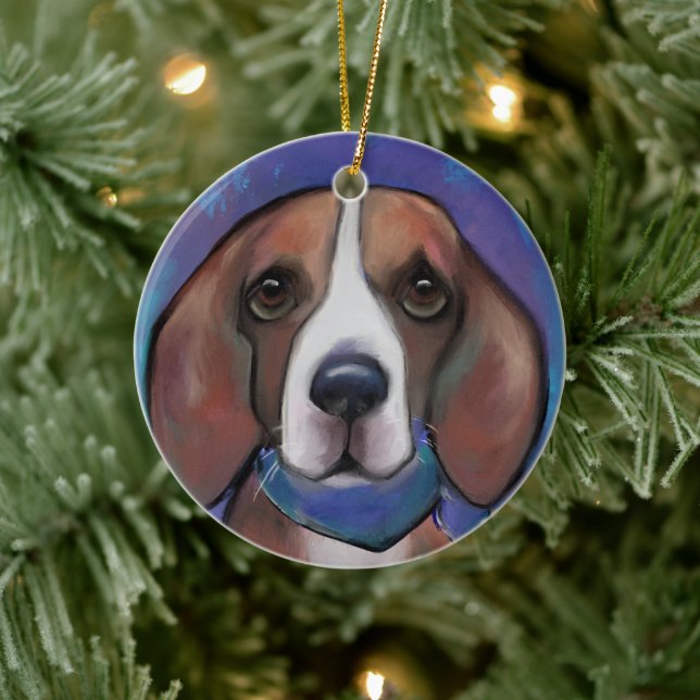 Beagle   julgransprydnad keramik (Träd)
