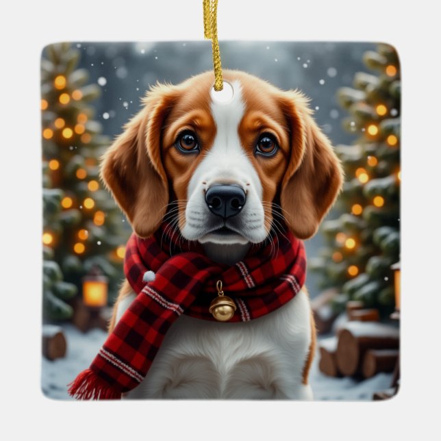 Beagle julkonst julgransprydnad keramik (Framsida)