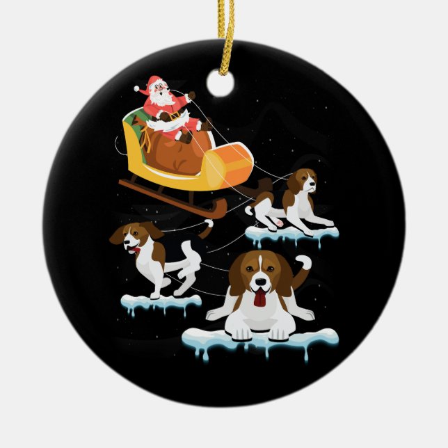 Beagle jultomten Riding Beagle Reindeer Hund Julgransprydnad Keramik (Framsidan)