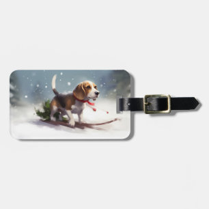 Beagle-julvintern snö bagagebricka