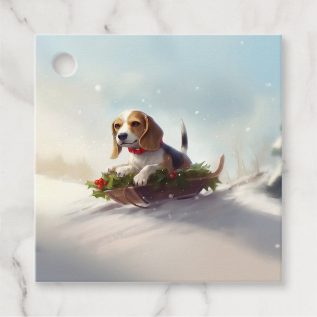 Beagle-julvintern snö gåvor etiketter (Framsida)