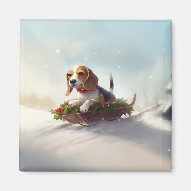 Beagle-julvintern snö magnet (Framsidan)