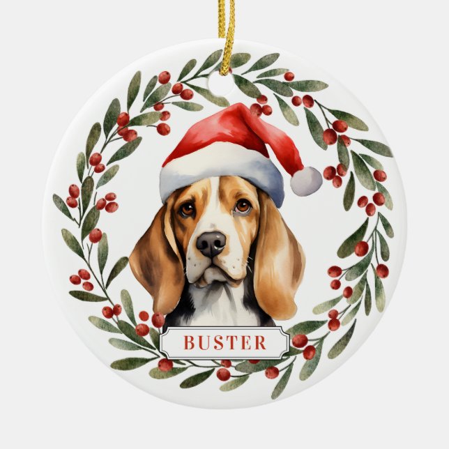 Beagle keramisk cirkelornament julgransprydnad keramik (Framsidan)