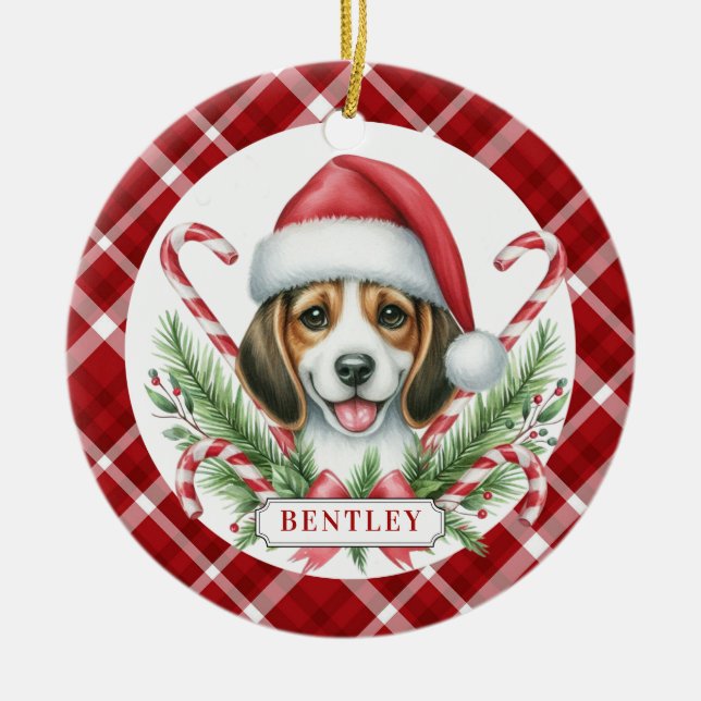 Beagle Keramisk Cirkulär Ornament (Framsidan)
