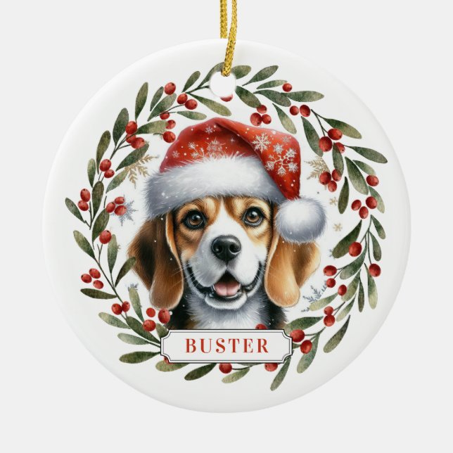 Beagle Keramisk Cirkulär Ornament (Framsidan)