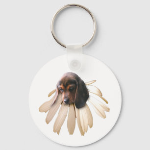 Beagle Keychain (Vit blomma) Nyckelring