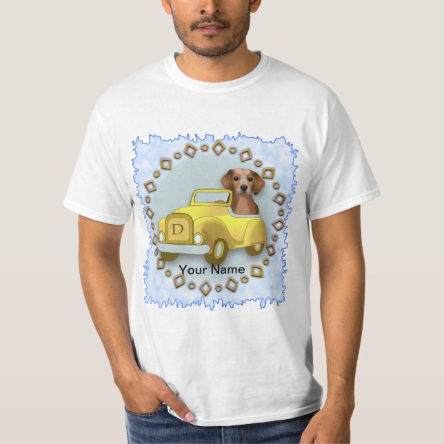 Beagle kör bil  t shirt (Framsida)