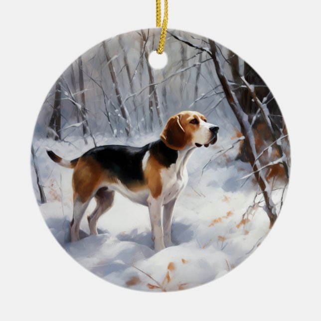 Beagle Låt det snöa jul Julgransprydnad Keramik (Framsidan)