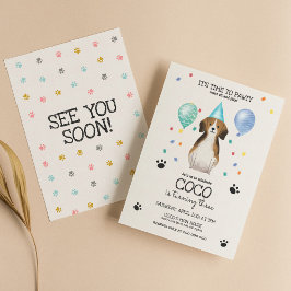 Beagle Lets Pawty Hund Puppy Birthday Blue Inbjudningar