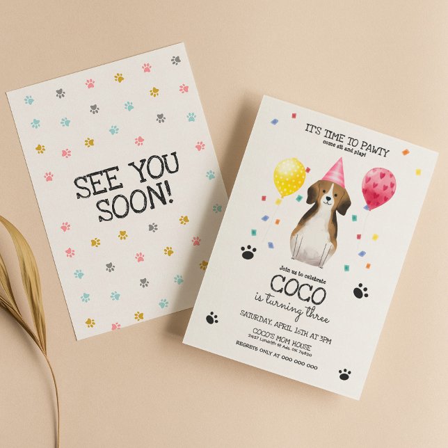 Beagle Lets Pawty Hund Puppy Birthday Rosa Inbjudningar (Skapare uppladdad)