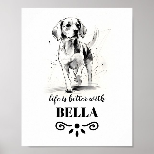 Beagle Life är bättre med Anpassningsbar Hund Namn Poster (Framsidan)