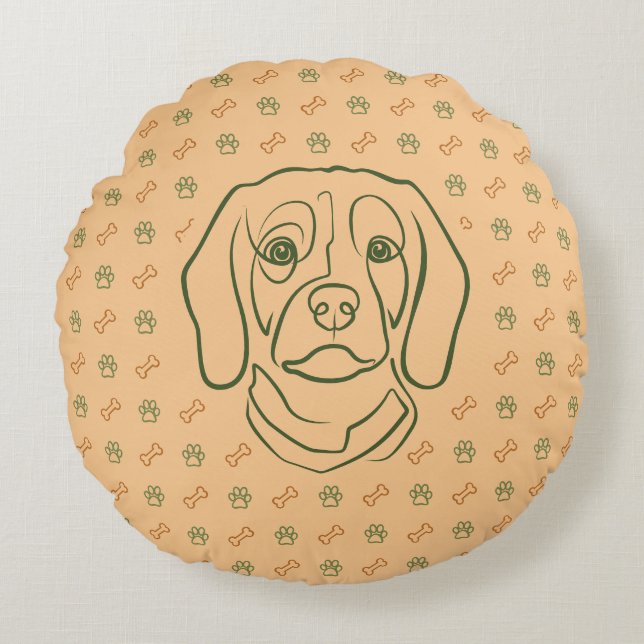 Beagle Linje Konst, Elegans med Attityd Rund Kudde (Framsidan)