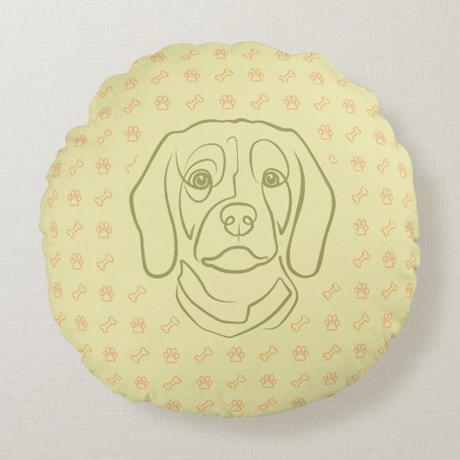Beagle Linje Konst, Elegans med Attityd Rund Kudde (Framsidan)