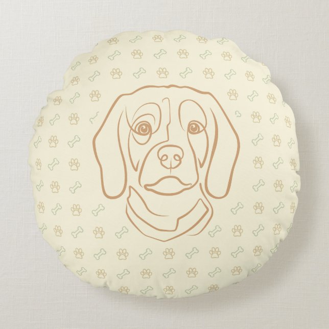 Beagle Linje Konst, Elegans med Attityd Rund Kudde (Framsidan)