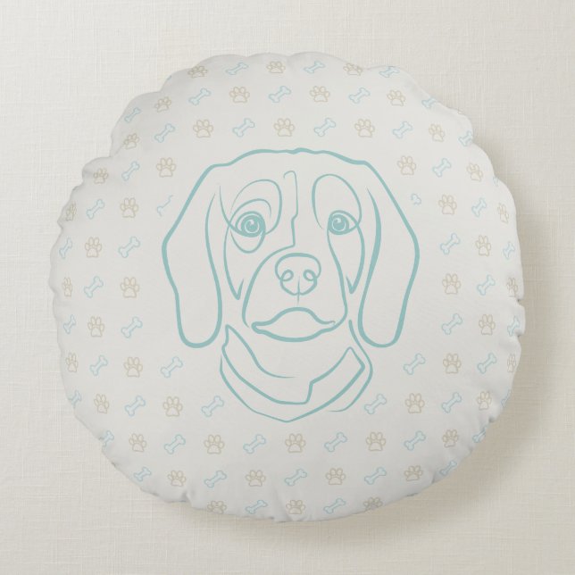 Beagle Linje Konst, Elegans med Attityd Rund Kudde (Framsidan)