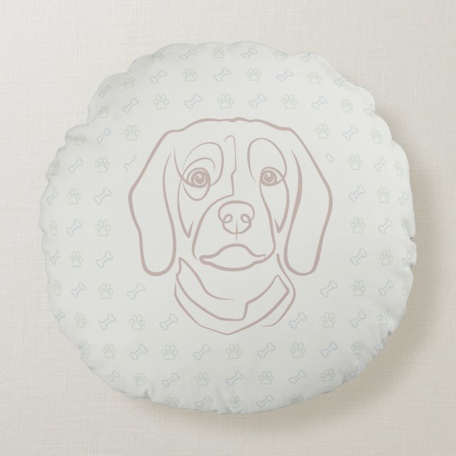 Beagle Linje Konst, Elegans med Attityd Rund Kudde (Framsidan)