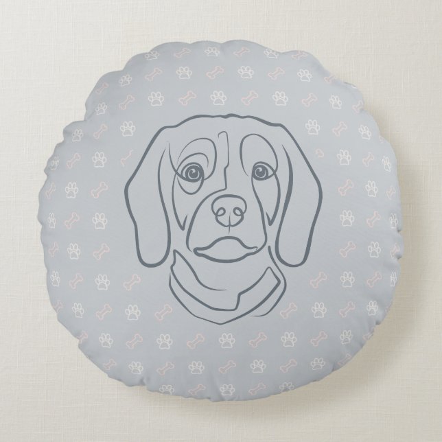 Beagle Linje Konst, Elegans med Attityd Rund Kudde (Framsidan)