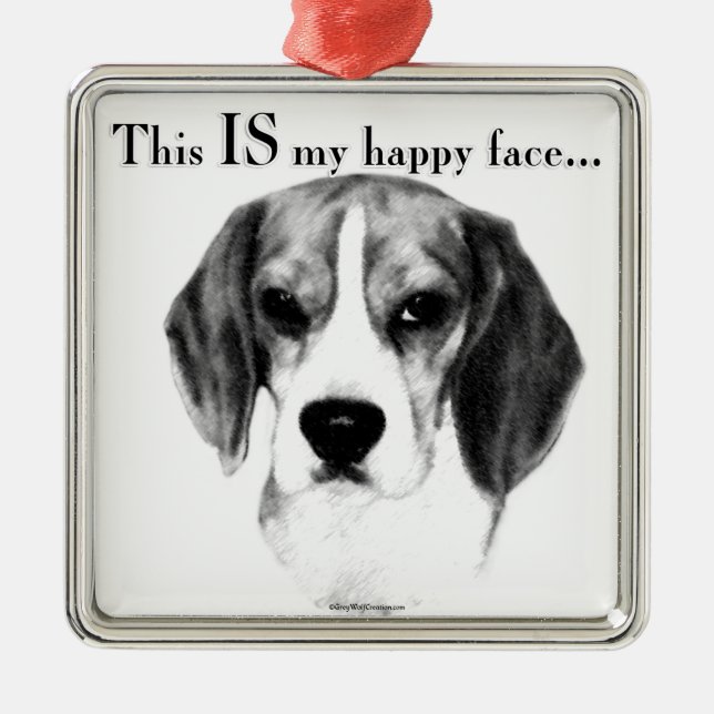 Beagle Lycklig Ansikte; Lycklig Beagle; Grumpy Bea Julgransprydnad Metall (Framsidan)