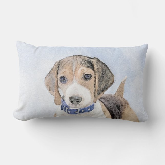 Beagle-målning - Söt originell hundkonst Lumbarkudde (Framsida)