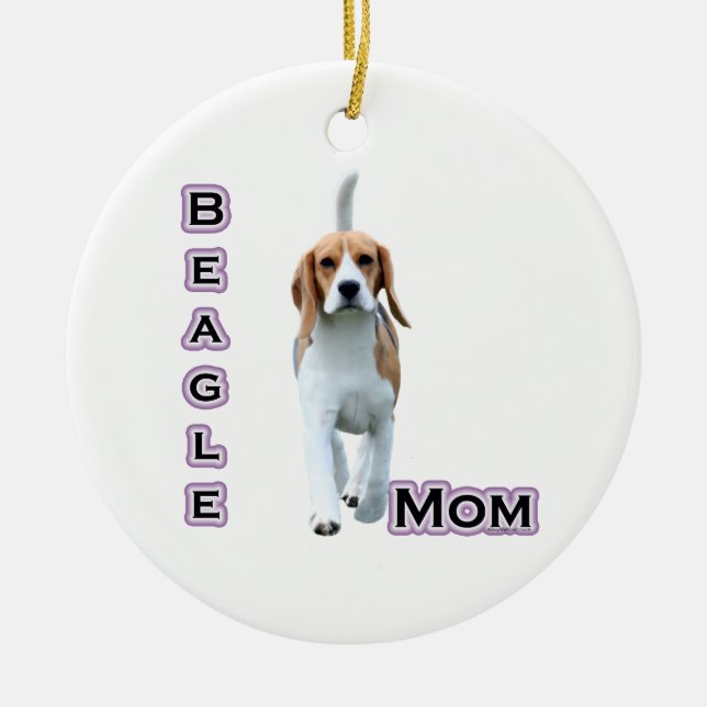 Beagle Mamma 4 - Nyckelkedja Julgransprydnad Keramik (Framsidan)